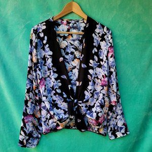 NEW black floral swimwear coverup top size small